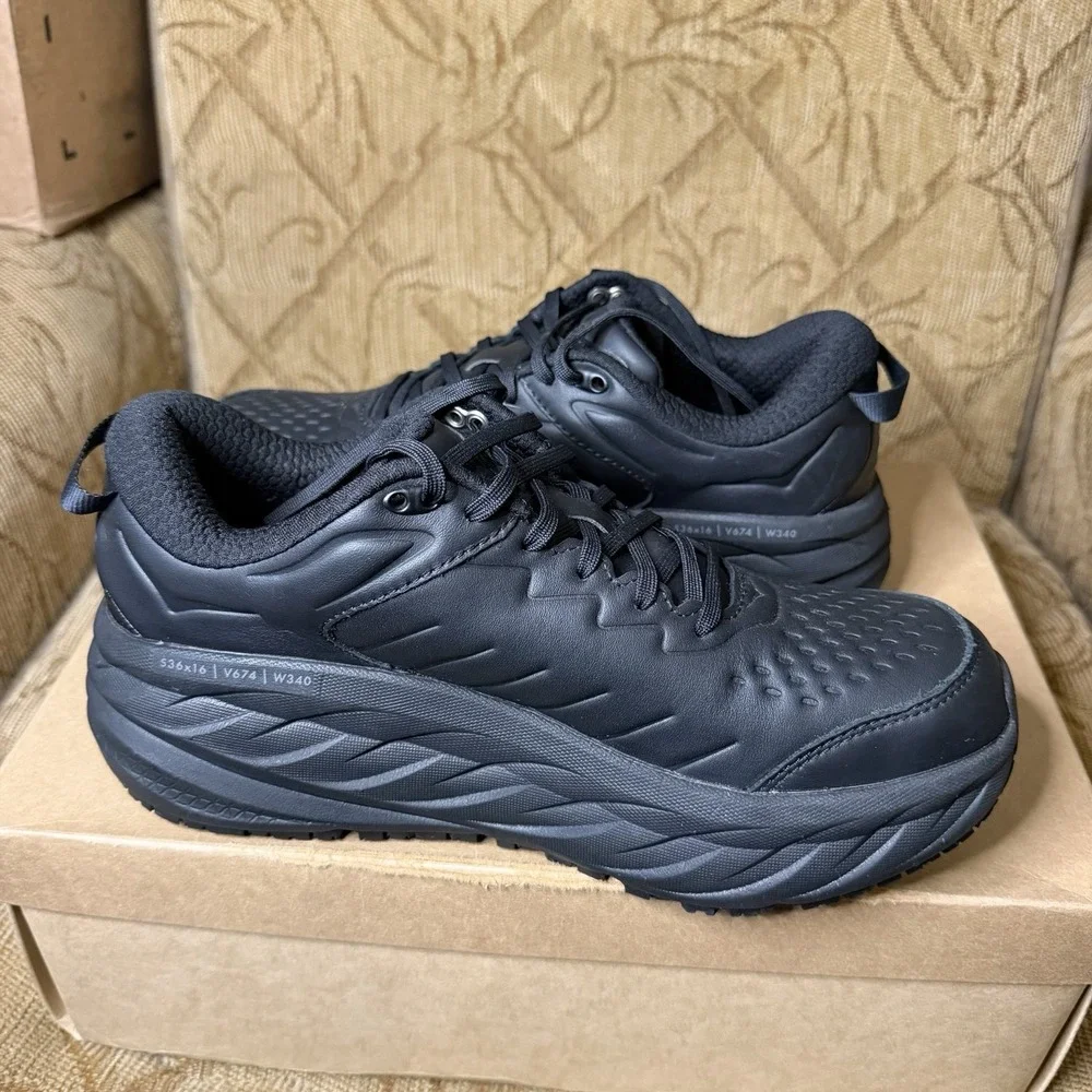 Hoka Bondi SR Black 1110521 BBLC Women's Size 10 Black Slip Resistant Shoes